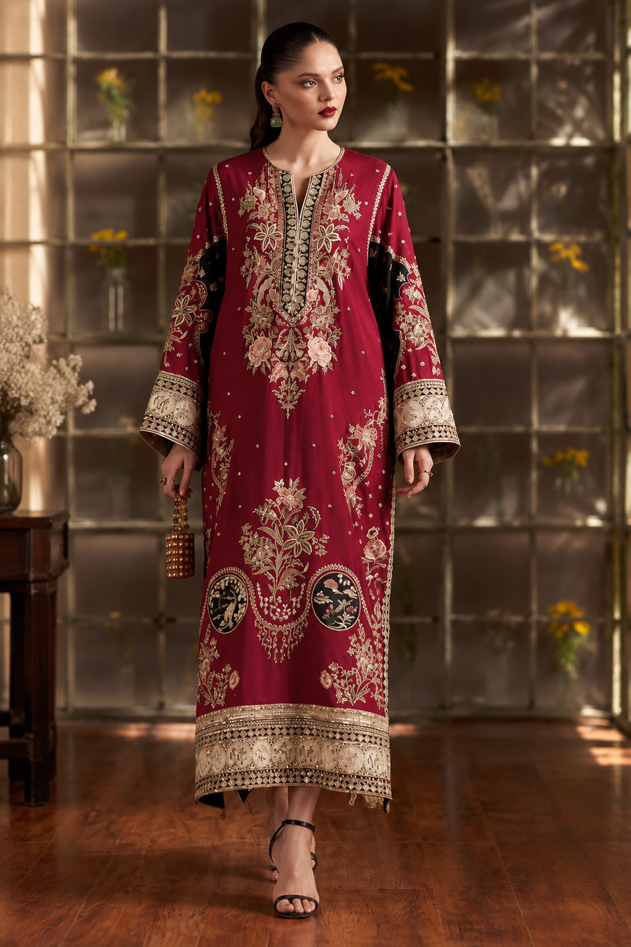Al Rehmans Premium Ethnic Silk Embroidered St Suit – 2 Piece ⭐