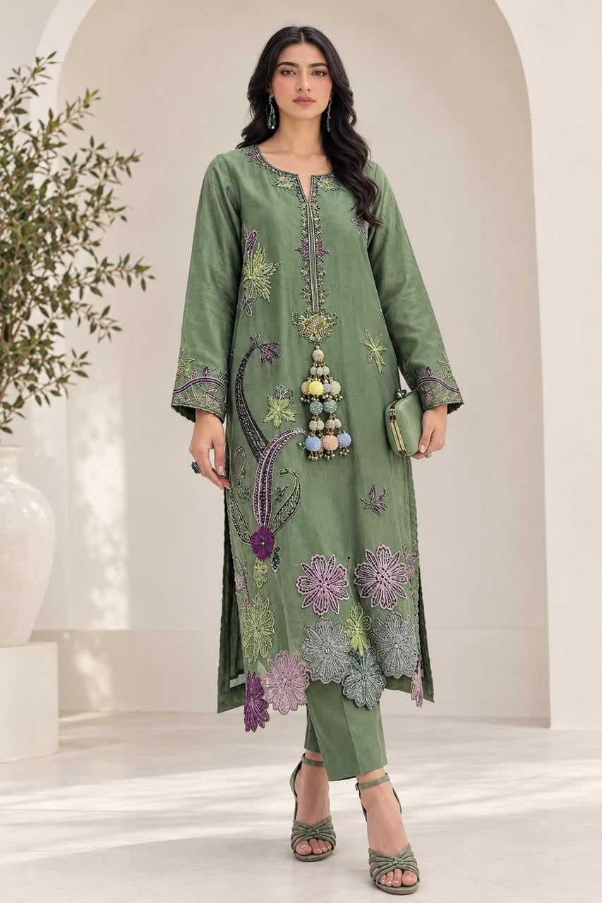Al Rehmans Premium Silk Embroidered Kaftan – 2 Piece