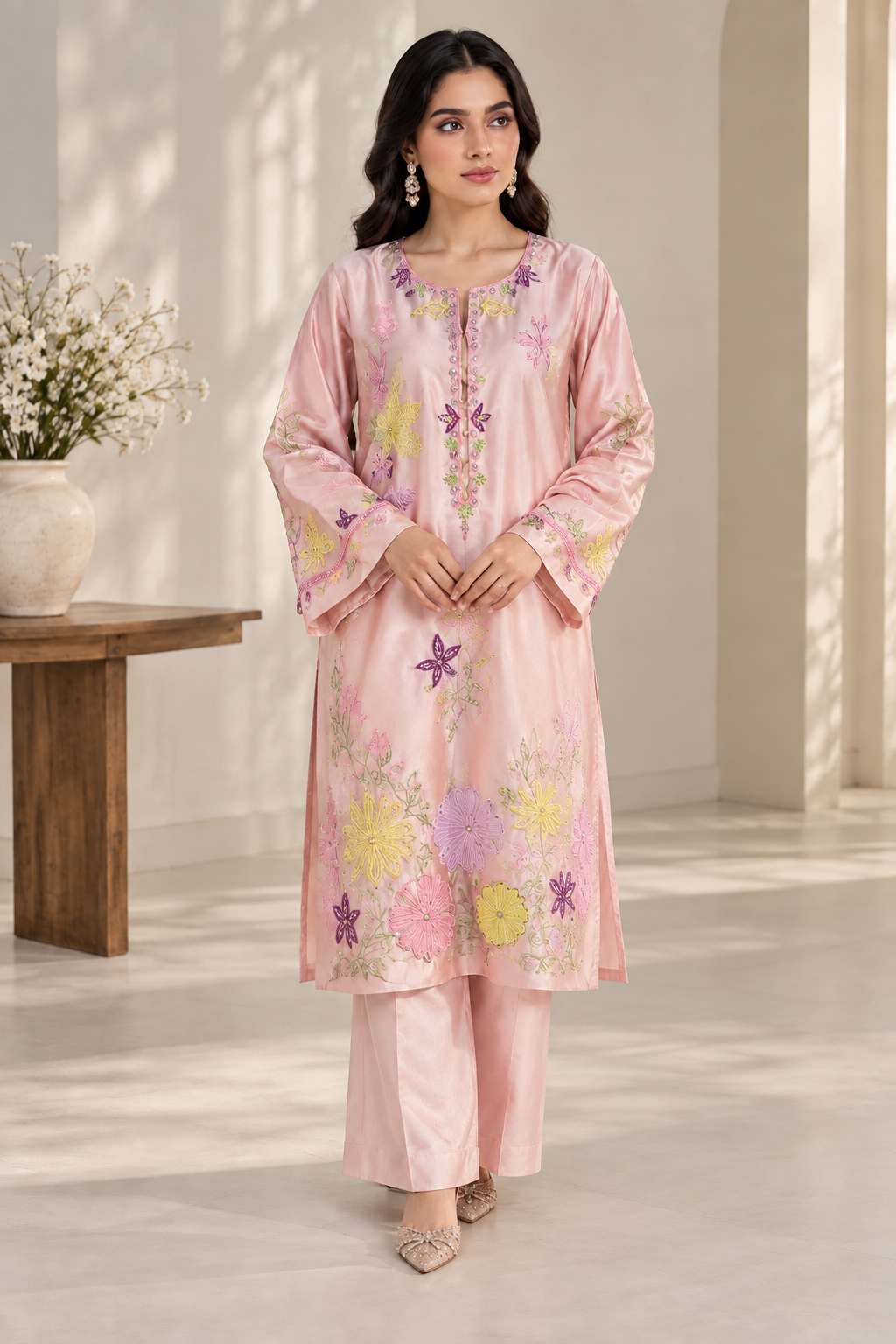 Al Rehmans Sidra & Sara Handmade Embroidered Silk ST-Suit – 2 Piece