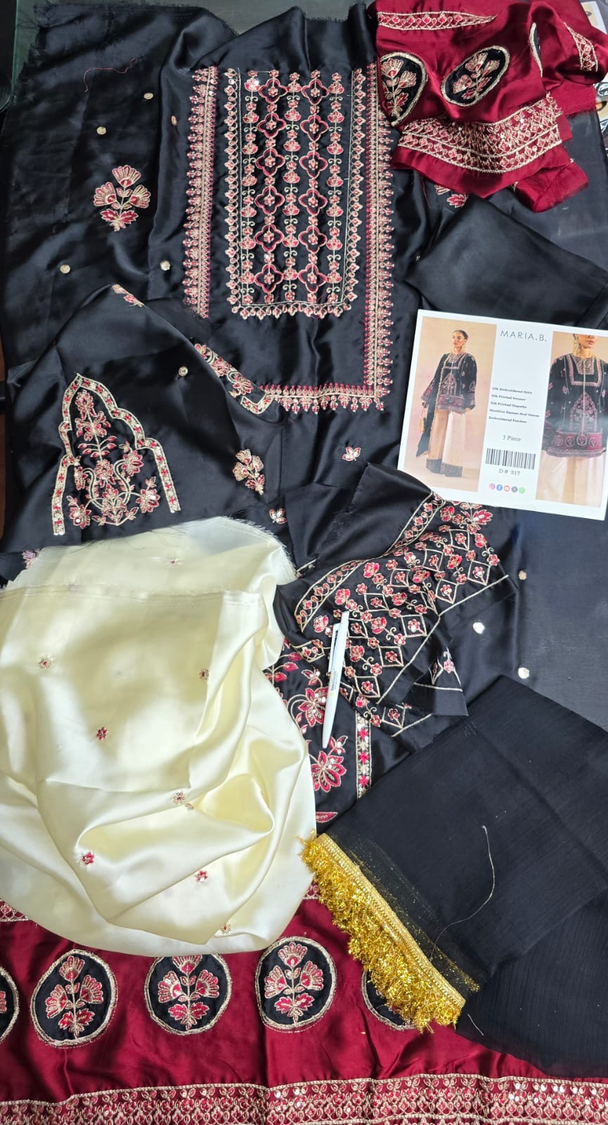 Al Rehmans Maria B Inspired Premium Silk Embroidered Suit – 3 Piece ⭐