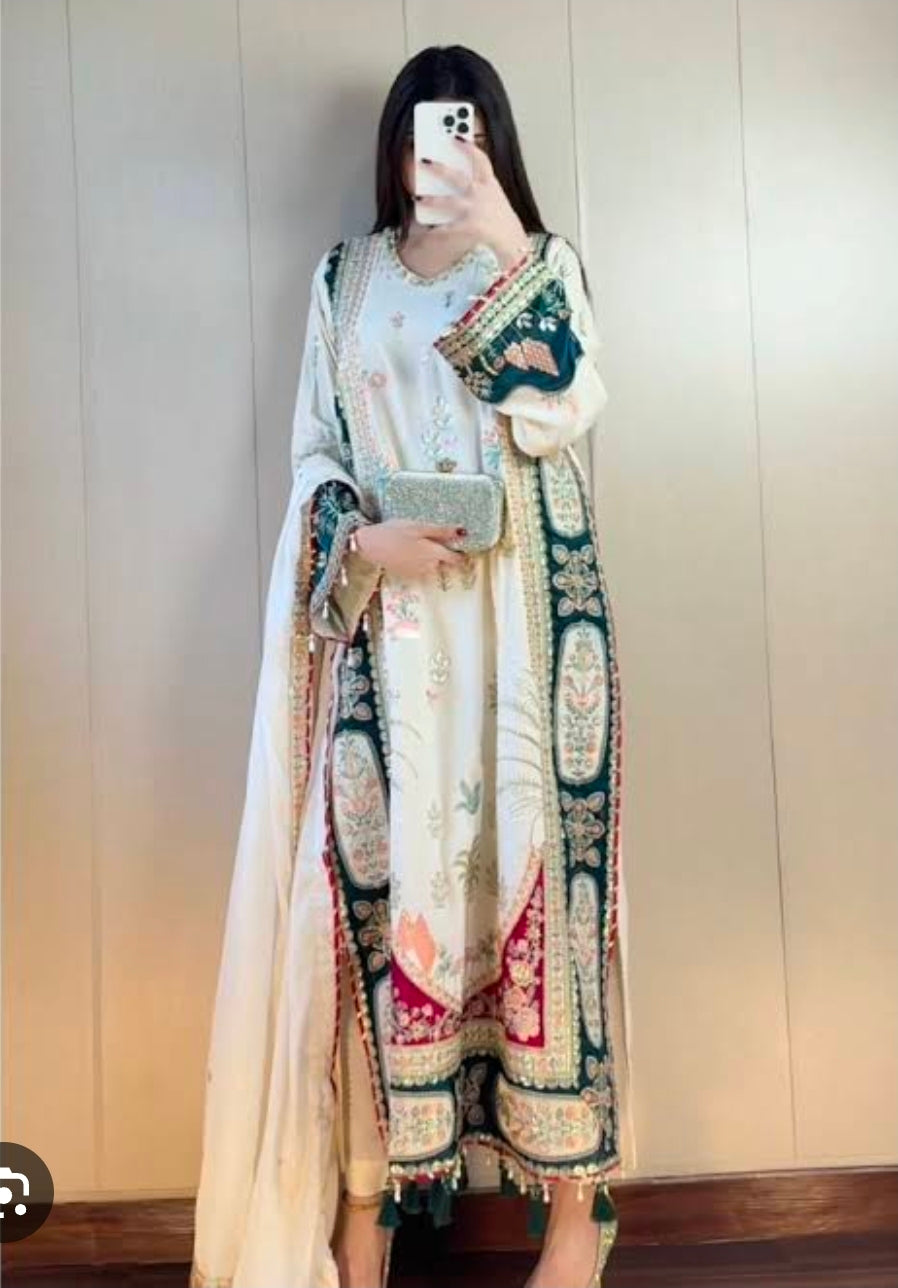 Premium White Silk Kaftan – 3 Piece